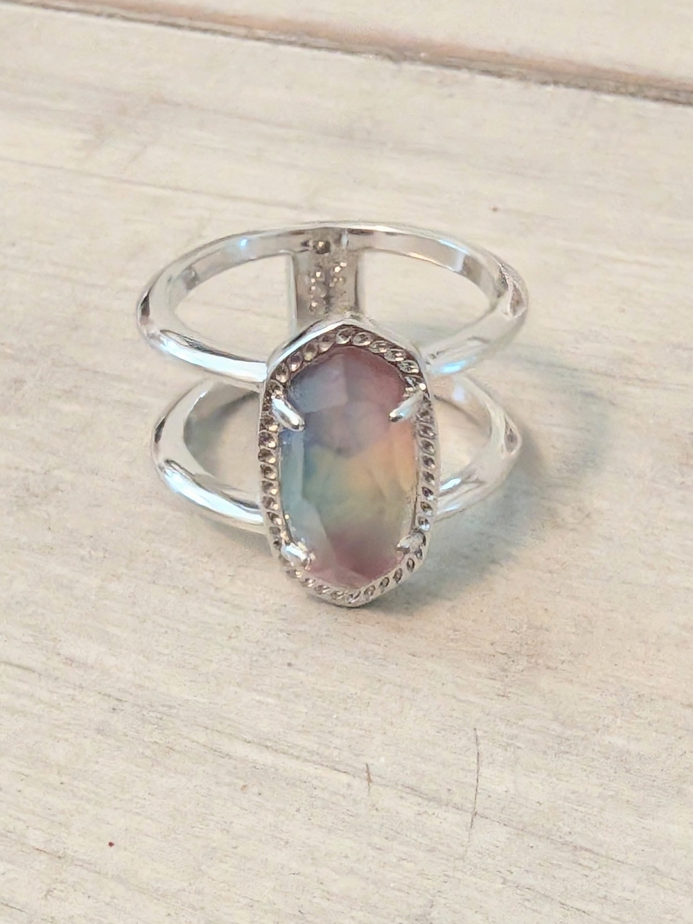Kendra Scott Elyse Double Band Ring Silver And Watercolor Illusion Size 8